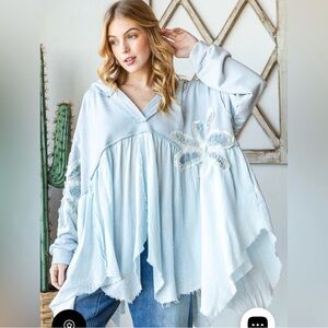 New Oli & Hali Daisy Patchwork Ruffle Hem Oversized Hooded Top